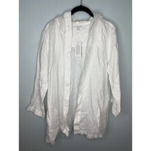 Pure Jill 100% Open Linen Top Cardigan Hooded Size Large White Coastal Flax NWT